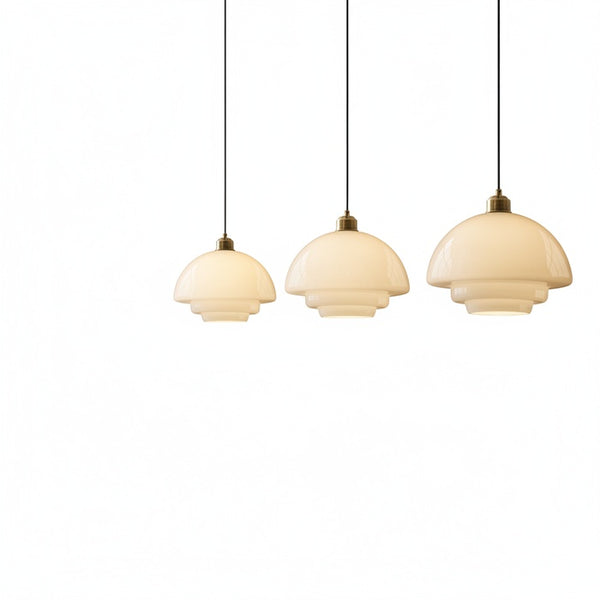 Pendant Lamp Art Deco with Layered Glass Shade and Brass Fitting