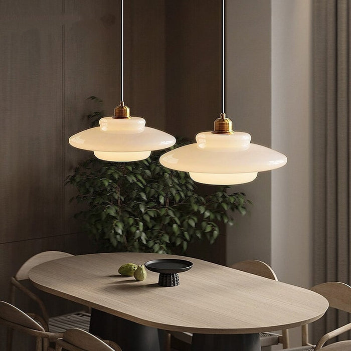 Pendant Lamp Art Deco with Layered Glass Shade and Brass Fitting