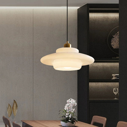 Pendant Lamp Art Deco with Layered Glass Shade and Brass Fitting