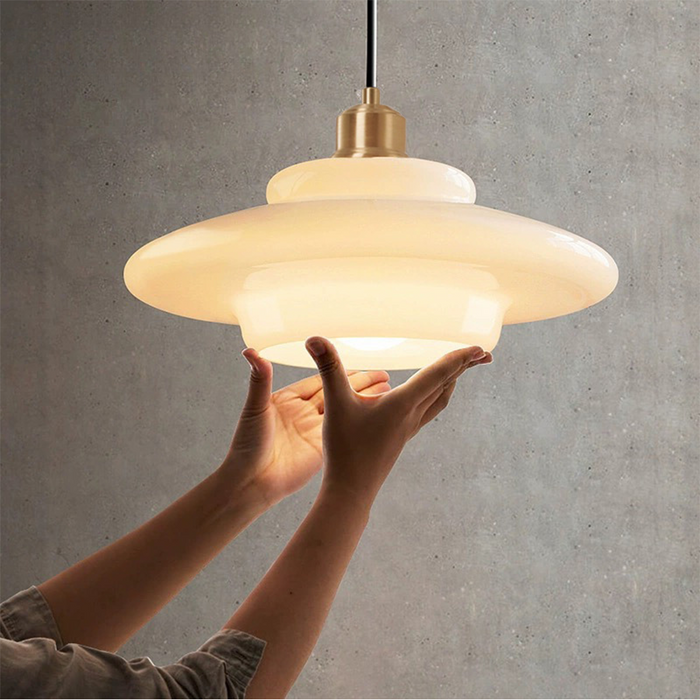 Pendant Lamp Art Deco with Layered Glass Shade and Brass Fitting