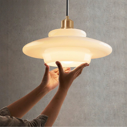 Pendant Lamp Art Deco with Layered Glass Shade and Brass Fitting