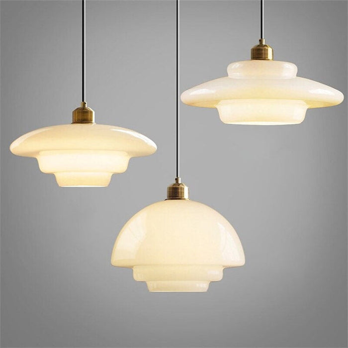 Pendant Lamp Art Deco with Layered Glass Shade and Brass Fitting