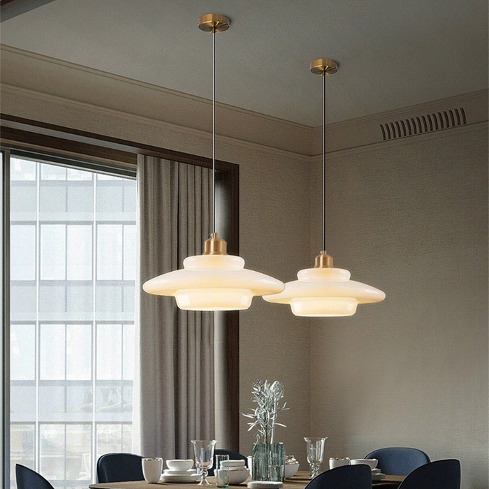Pendant Lamp Art Deco with Layered Glass Shade and Brass Fitting