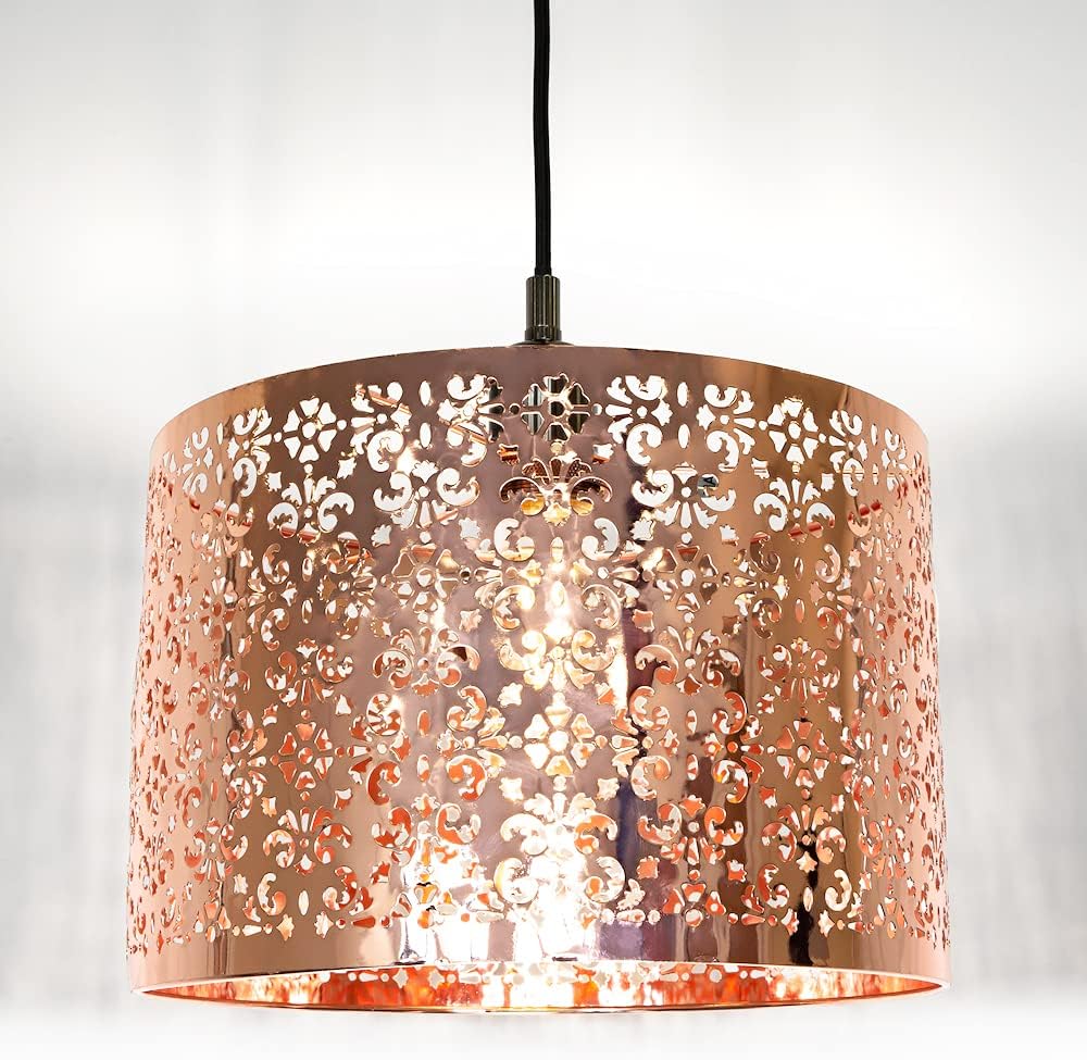 Pendant Lamp Bohemian Moroccan with Cutout Floral Metal Shade