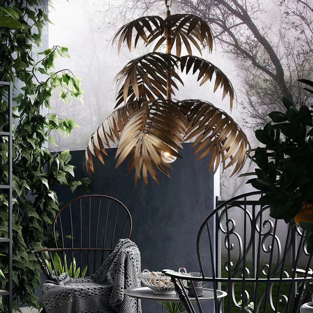 Pendant Lamp Bohemian Palm Leaf Design with Adjustable Cable and E27 Fitting