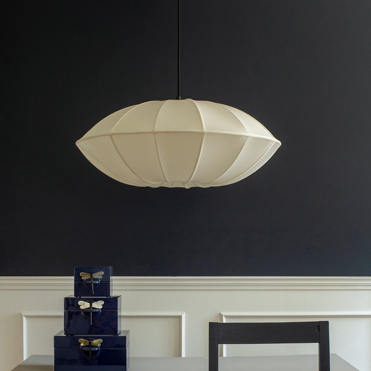 Pendant Lamp Bohemian with Oval Fabric Shade and Adjustable Cable