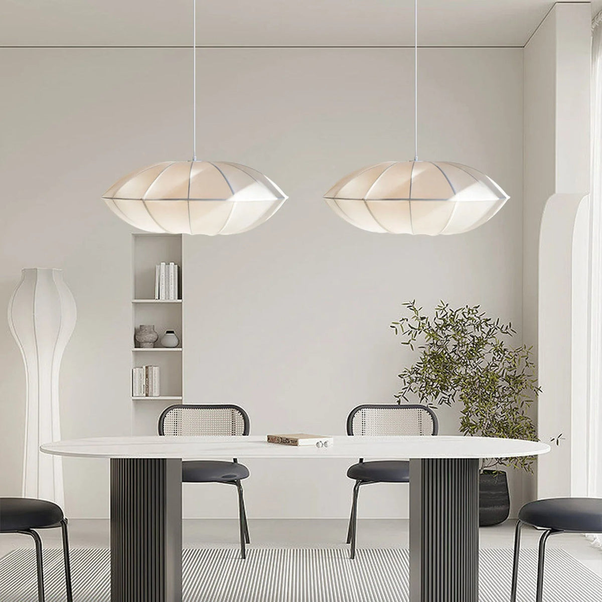 Pendant Lamp Bohemian with Oval Fabric Shade and Adjustable Cable