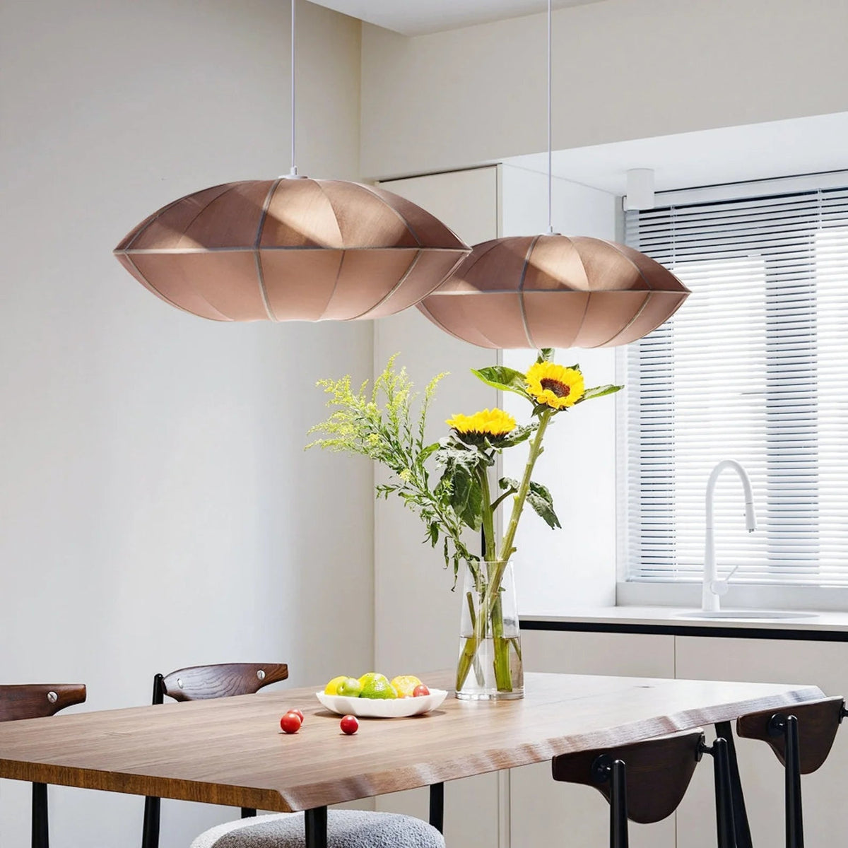 Pendant Lamp Bohemian with Oval Fabric Shade and Adjustable Cable