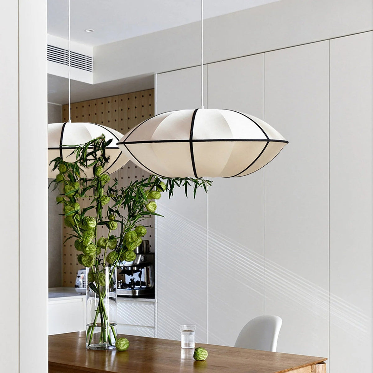 Pendant Lamp Bohemian with Oval Fabric Shade and Adjustable Cable