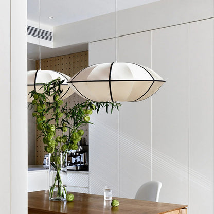 Pendant Lamp Bohemian with Oval Fabric Shade and Adjustable Cable