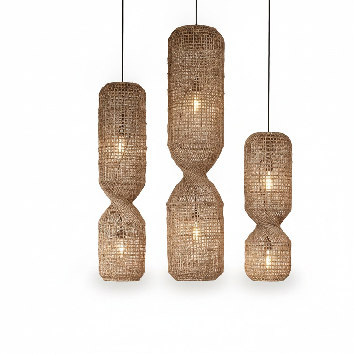 Pendant Lamp Bohemian Woven Rattan with Twisted Hourglass Shape