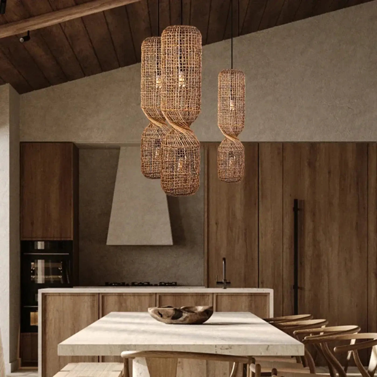 Pendant Lamp Bohemian Woven Rattan with Twisted Hourglass Shape