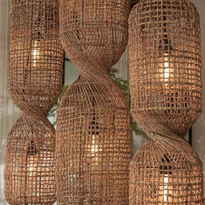 Pendant Lamp Bohemian Woven Rattan with Twisted Hourglass Shape