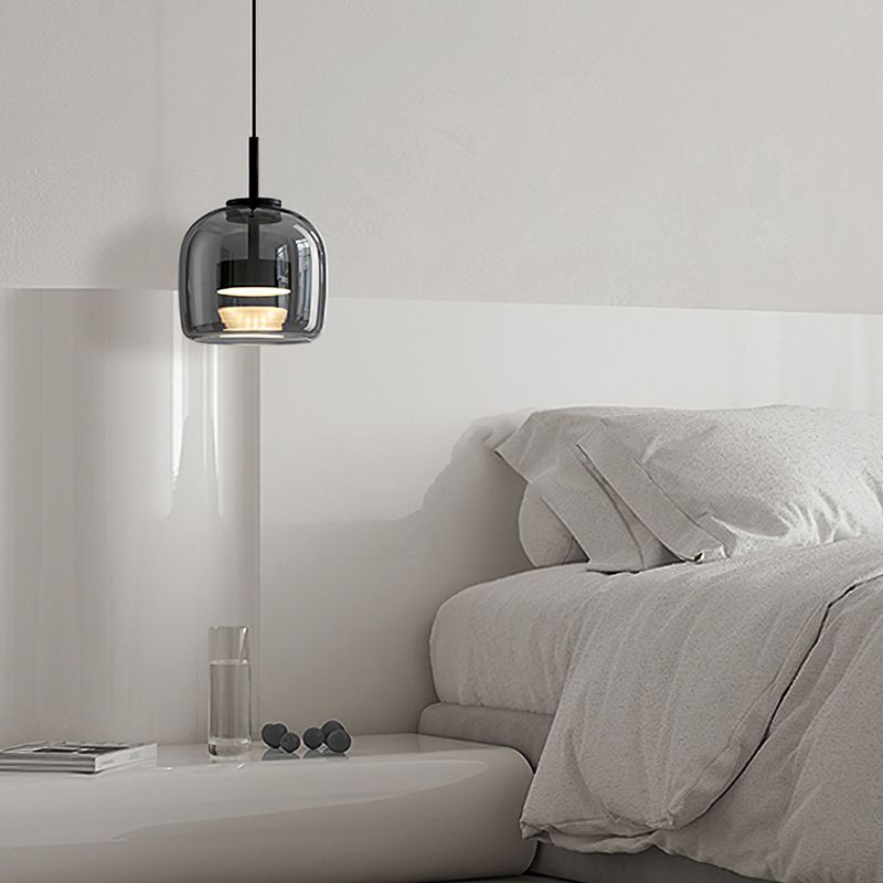 Pendant Lamp Minimalist Modern with Smoked Glass Dome Shade