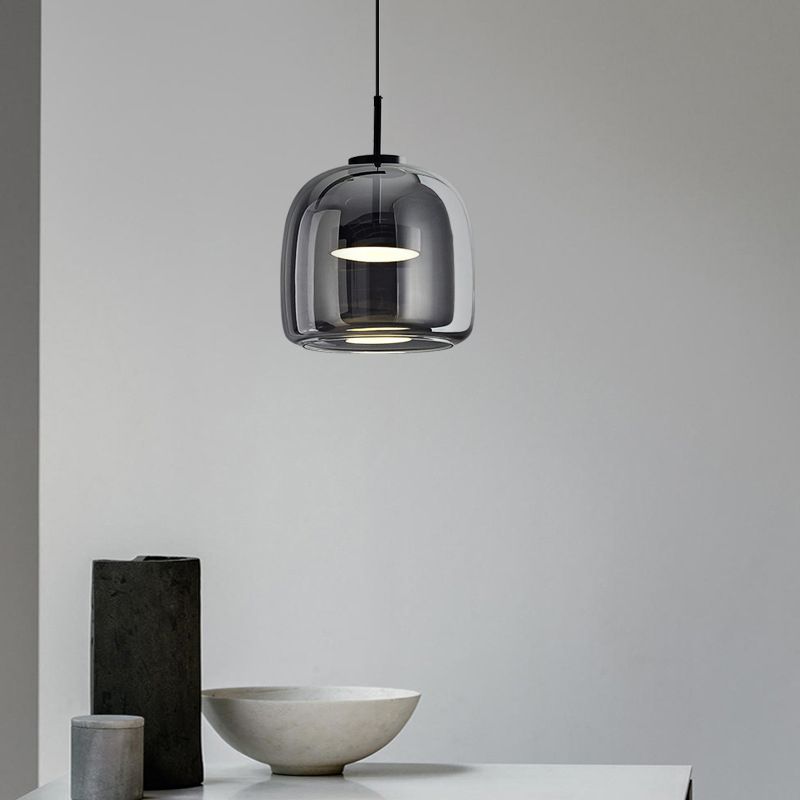 Pendant Lamp Minimalist Modern with Smoked Glass Dome Shade