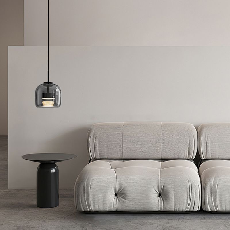Pendant Lamp Minimalist Modern with Smoked Glass Dome Shade