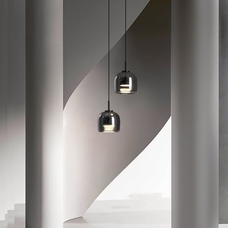 Pendant Lamp Minimalist Modern with Smoked Glass Dome Shade
