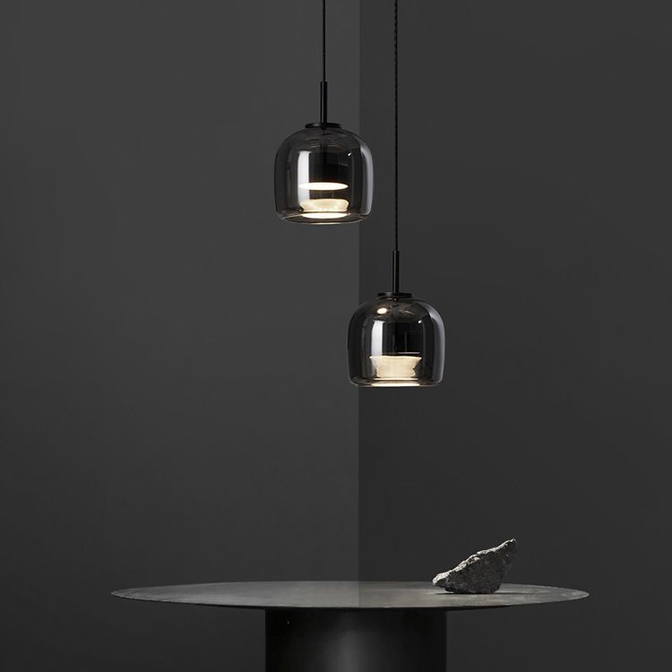 Pendant Lamp Minimalist Modern with Smoked Glass Dome Shade