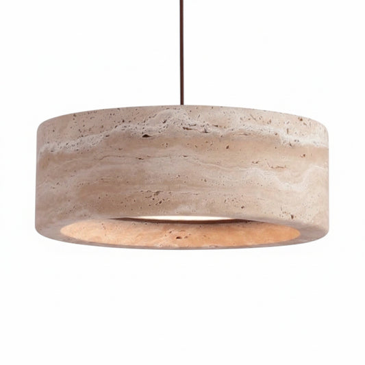 Pendant Lamp Minimalist Travertine Stone Drum Shade with Adjustable Cord