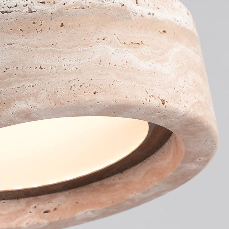 Pendant Lamp Minimalist Travertine Stone Drum Shade with Adjustable Cord
