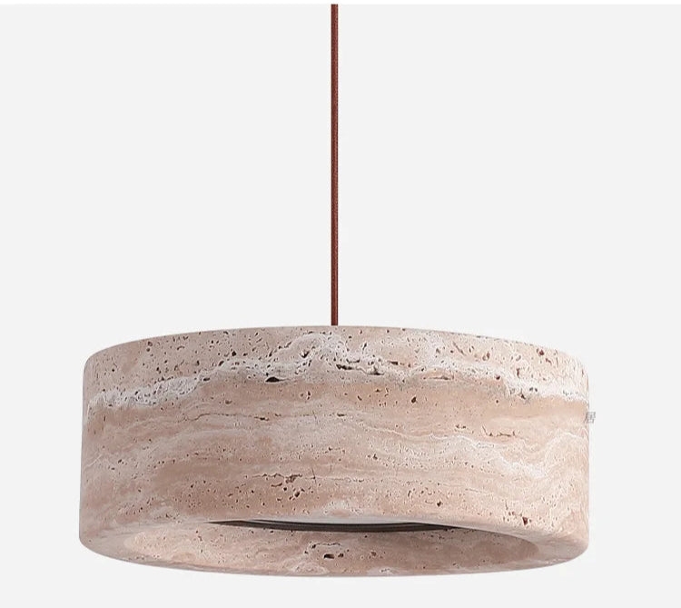 Pendant Lamp Minimalist Travertine Stone Drum Shade with Adjustable Cord