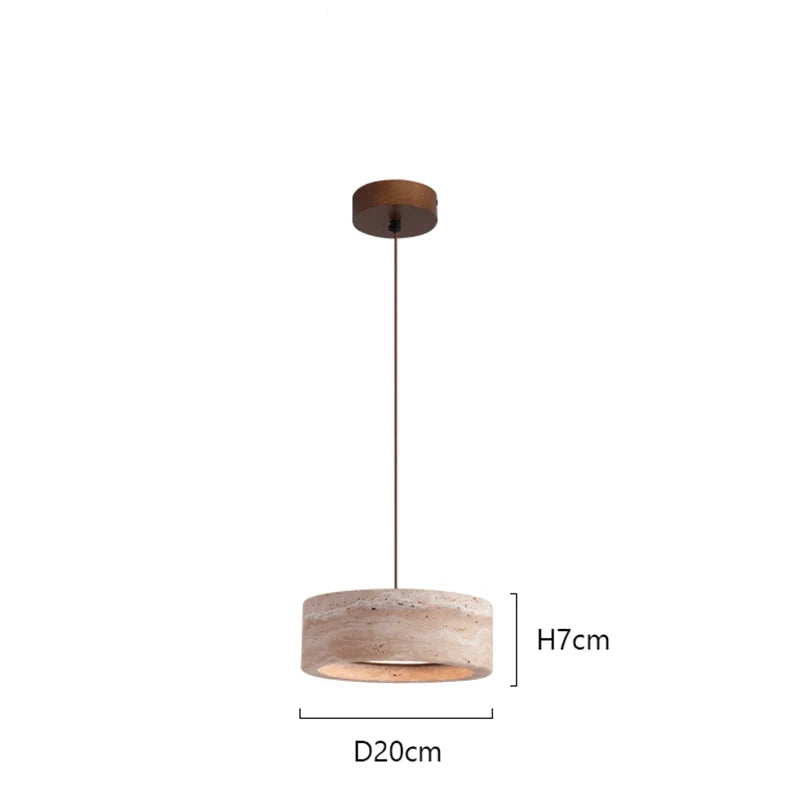 Pendant Lamp Minimalist Travertine Stone Drum Shade with Adjustable Cord