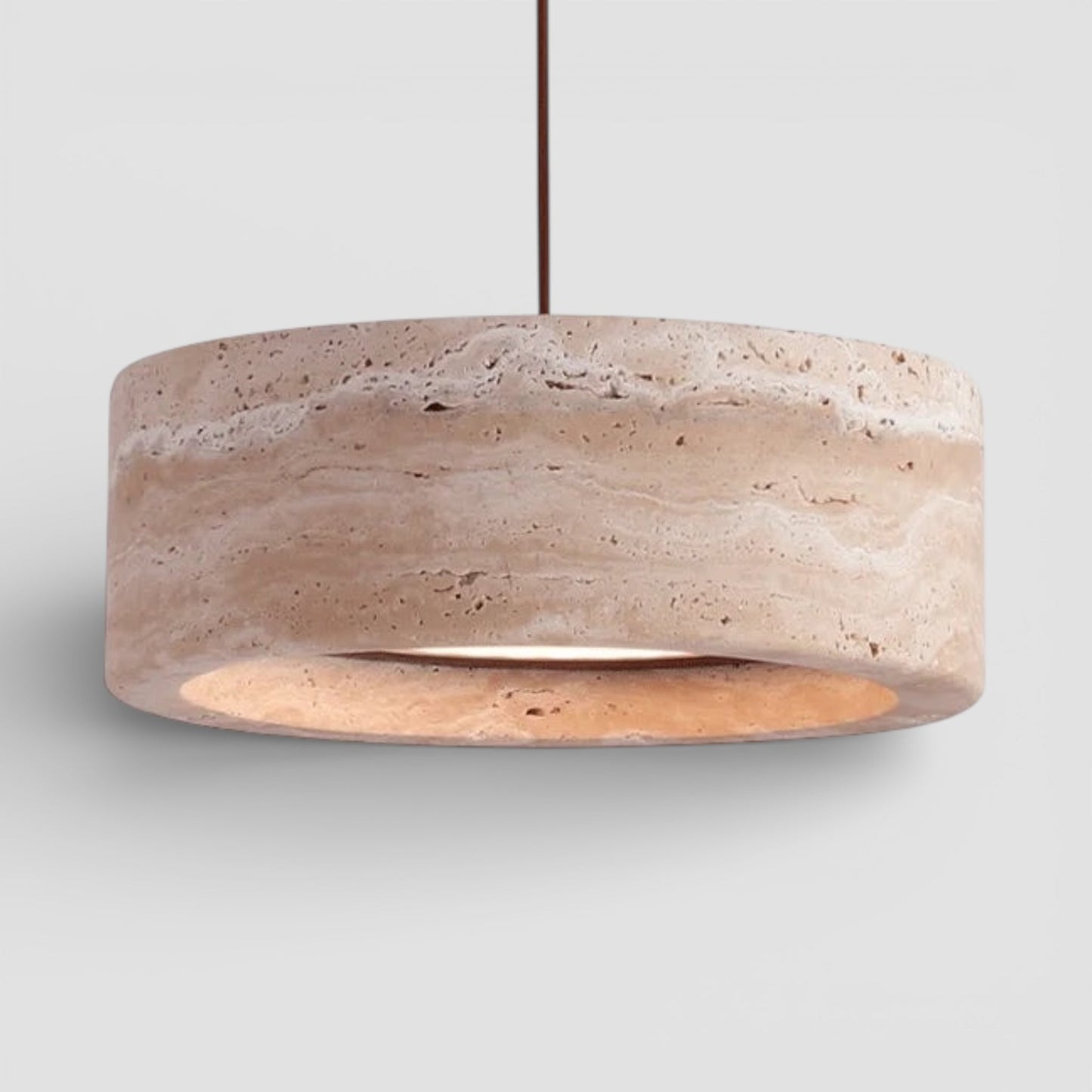 Pendant Lamp Minimalist Travertine Stone Drum Shade with Adjustable Cord