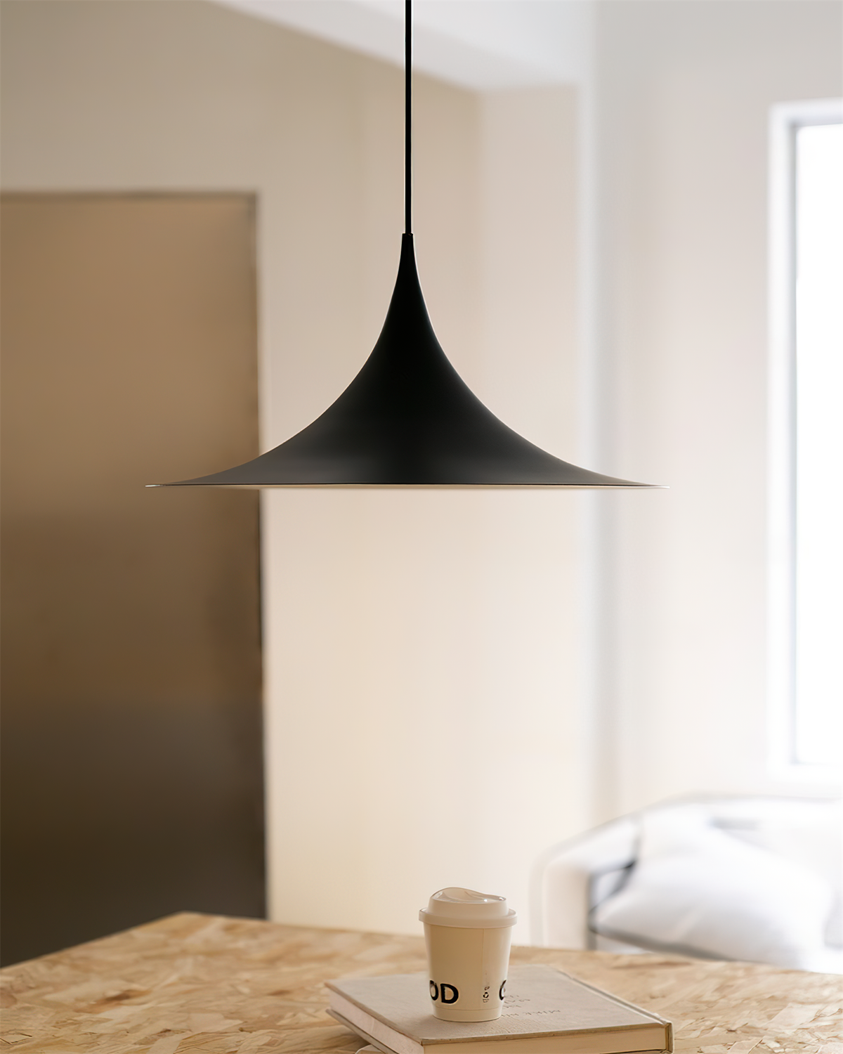 Pendant Lamp Minimalist with Flared Shade and Adjustable Cord