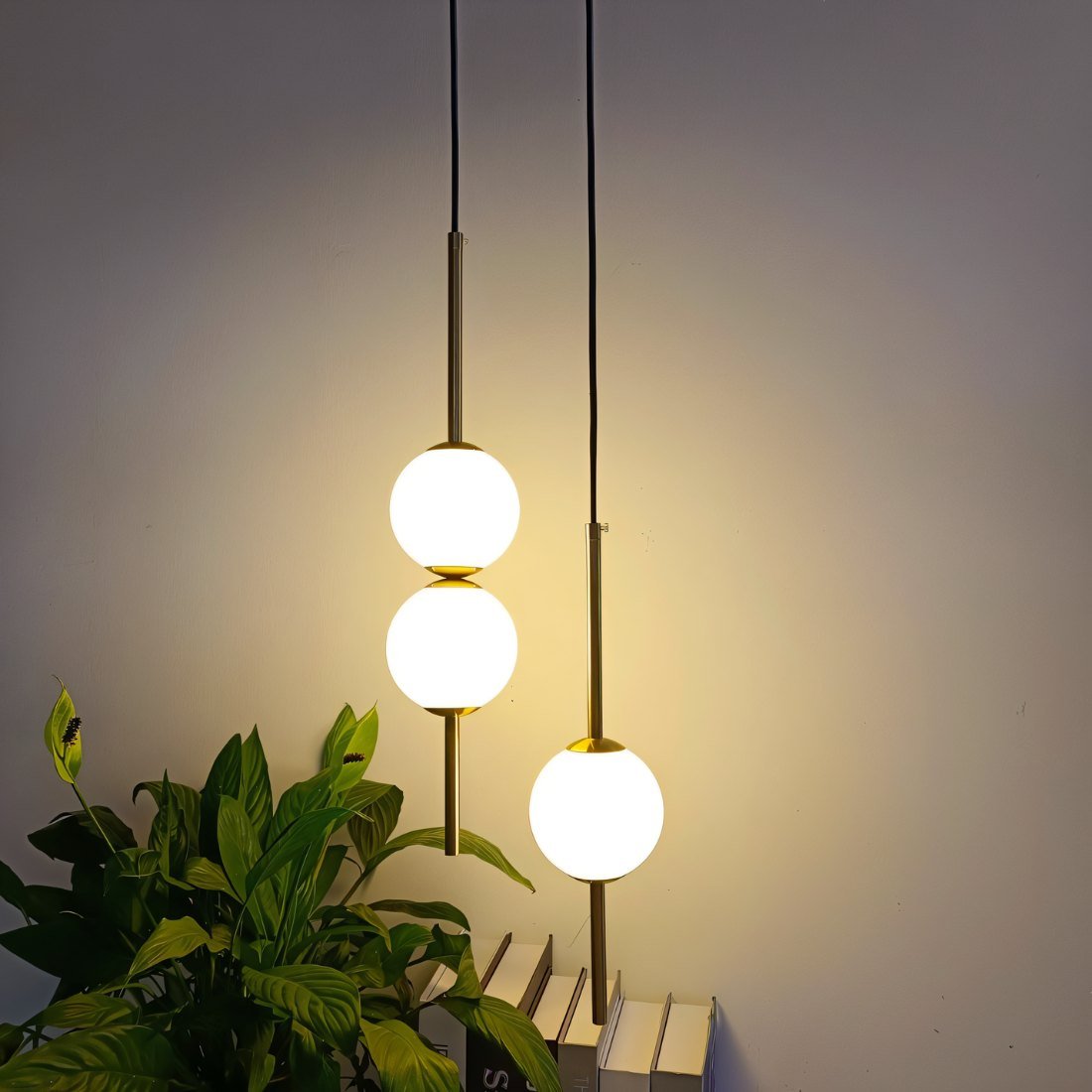 Pendant Lamp Minimalist with Globe Glass Shade and Adjustable Height