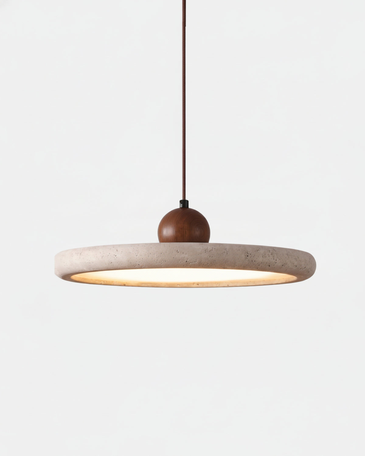 Pendant Lamp Minimalist with Round Travertine Shade and Wood Detail