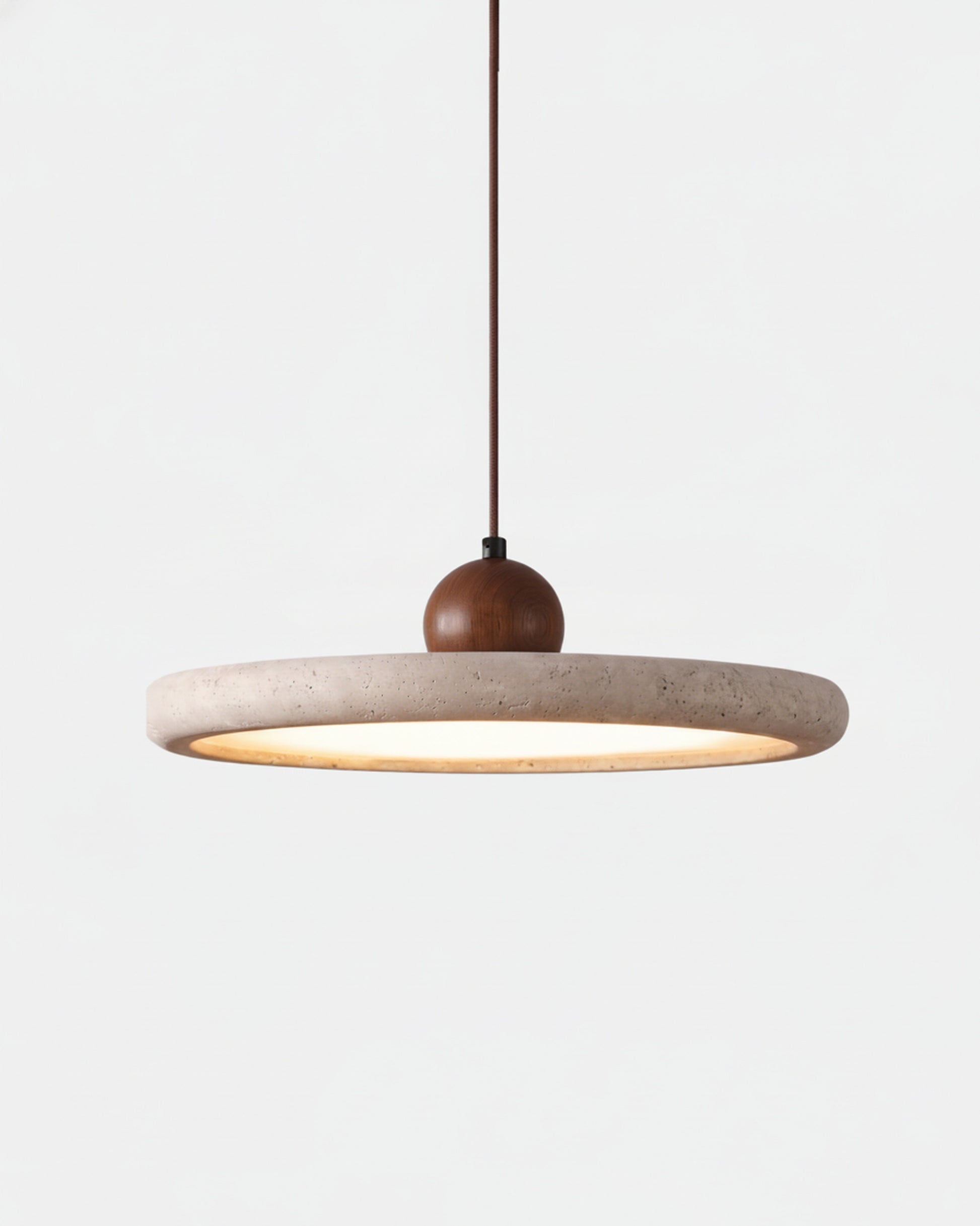 Pendant Lamp Minimalist with Round Travertine Shade and Wood Detail