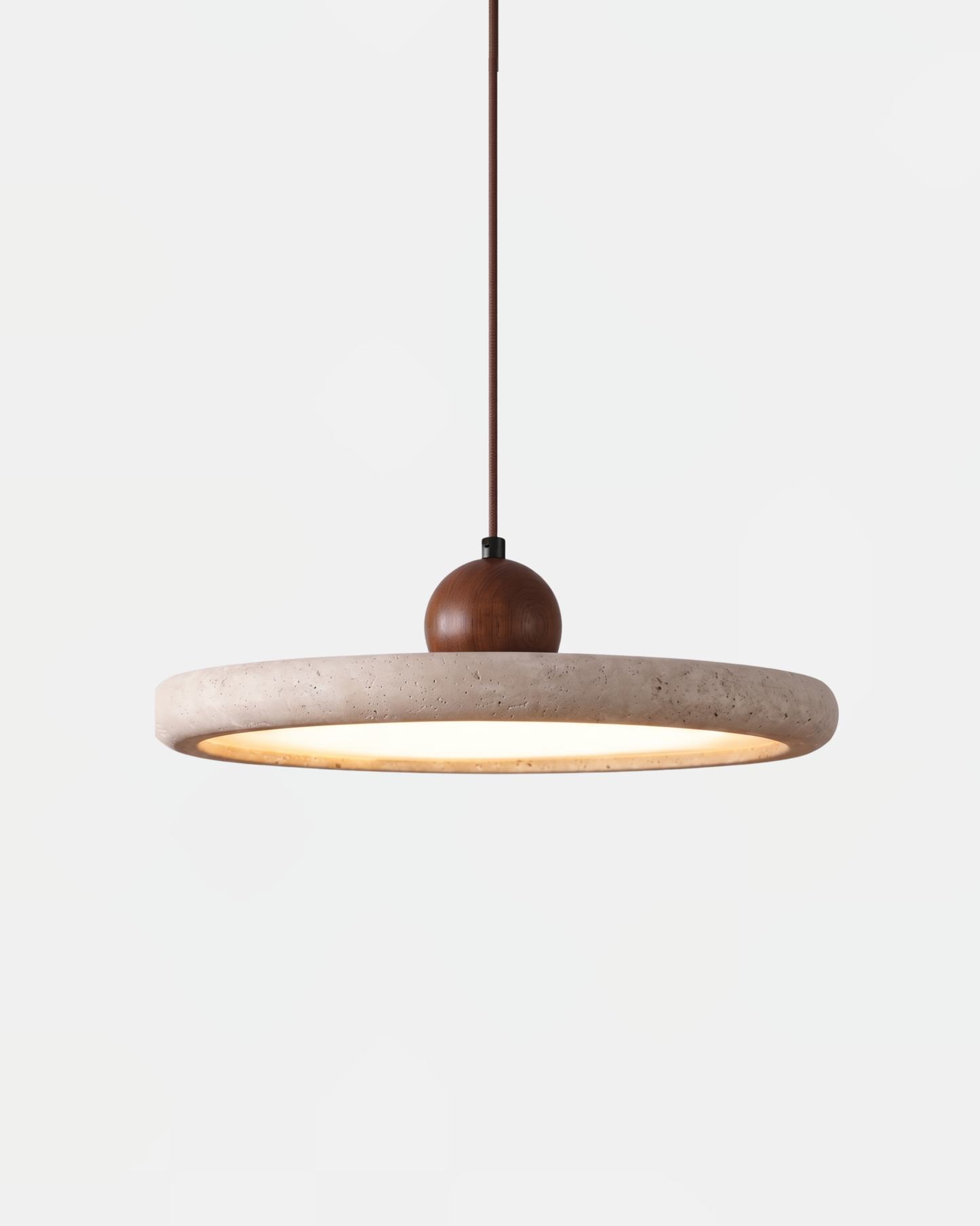 Pendant Lamp Minimalist with Round Travertine Shade and Wood Detail