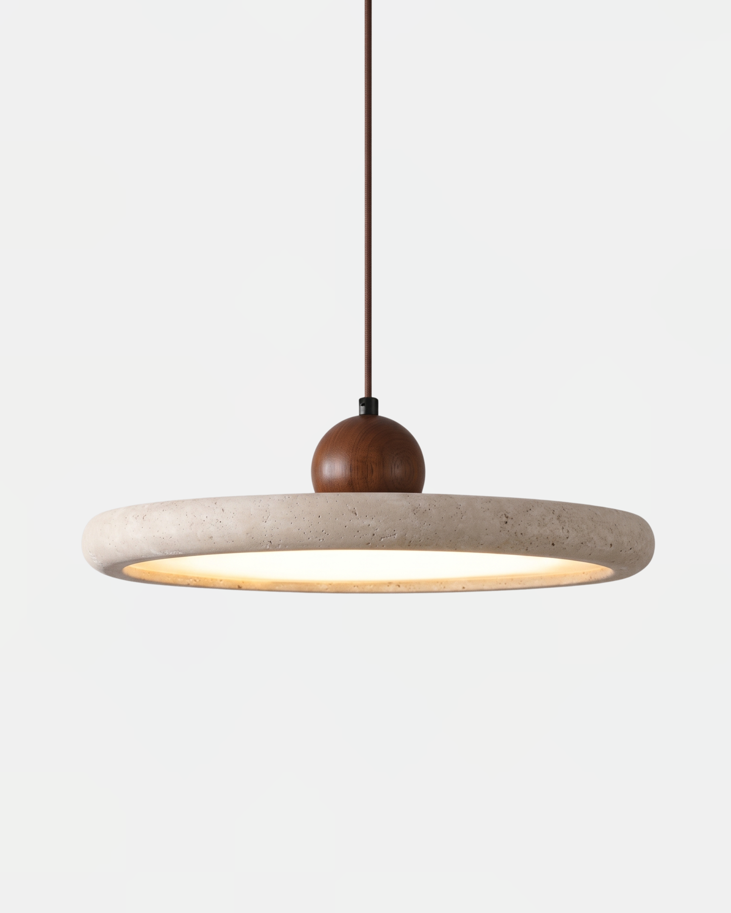 Pendant Lamp Minimalist with Round Travertine Shade and Wood Detail