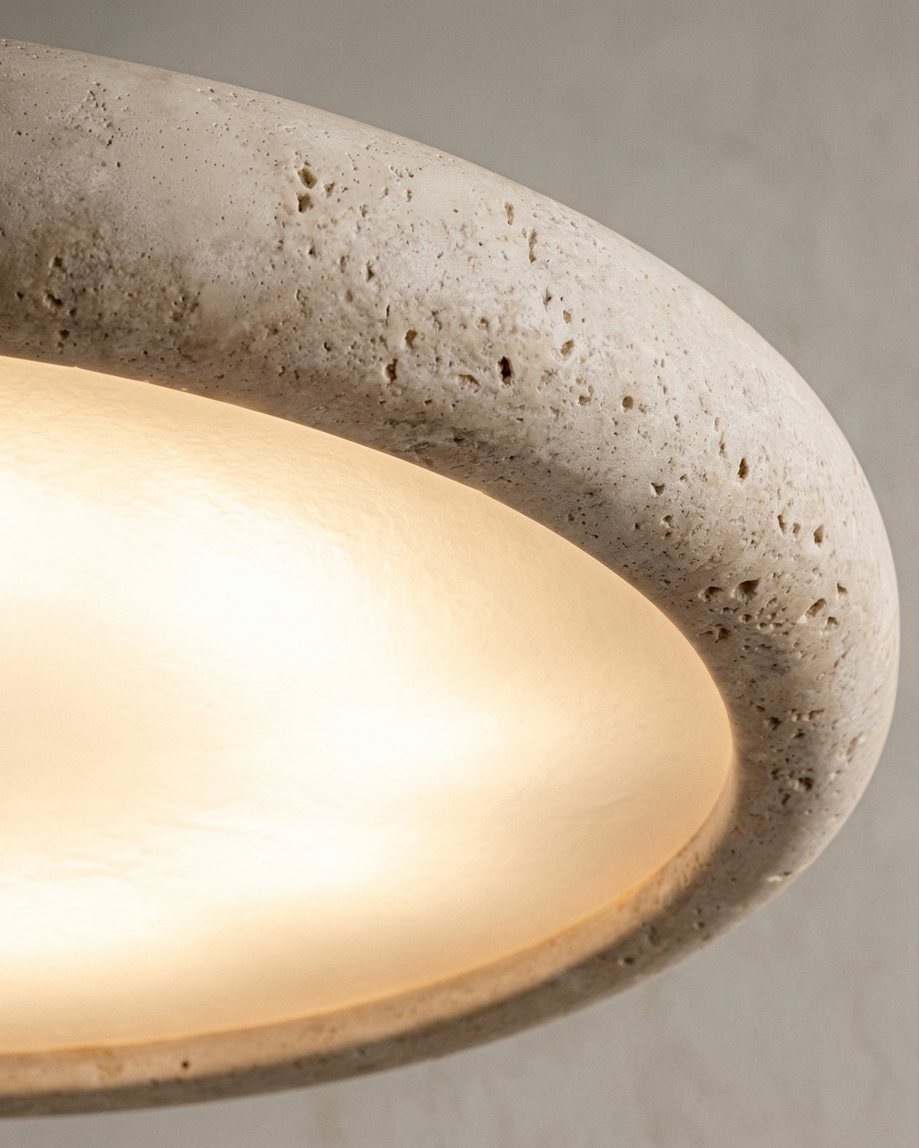 Pendant Lamp Minimalist with Round Travertine Shade and Wood Detail