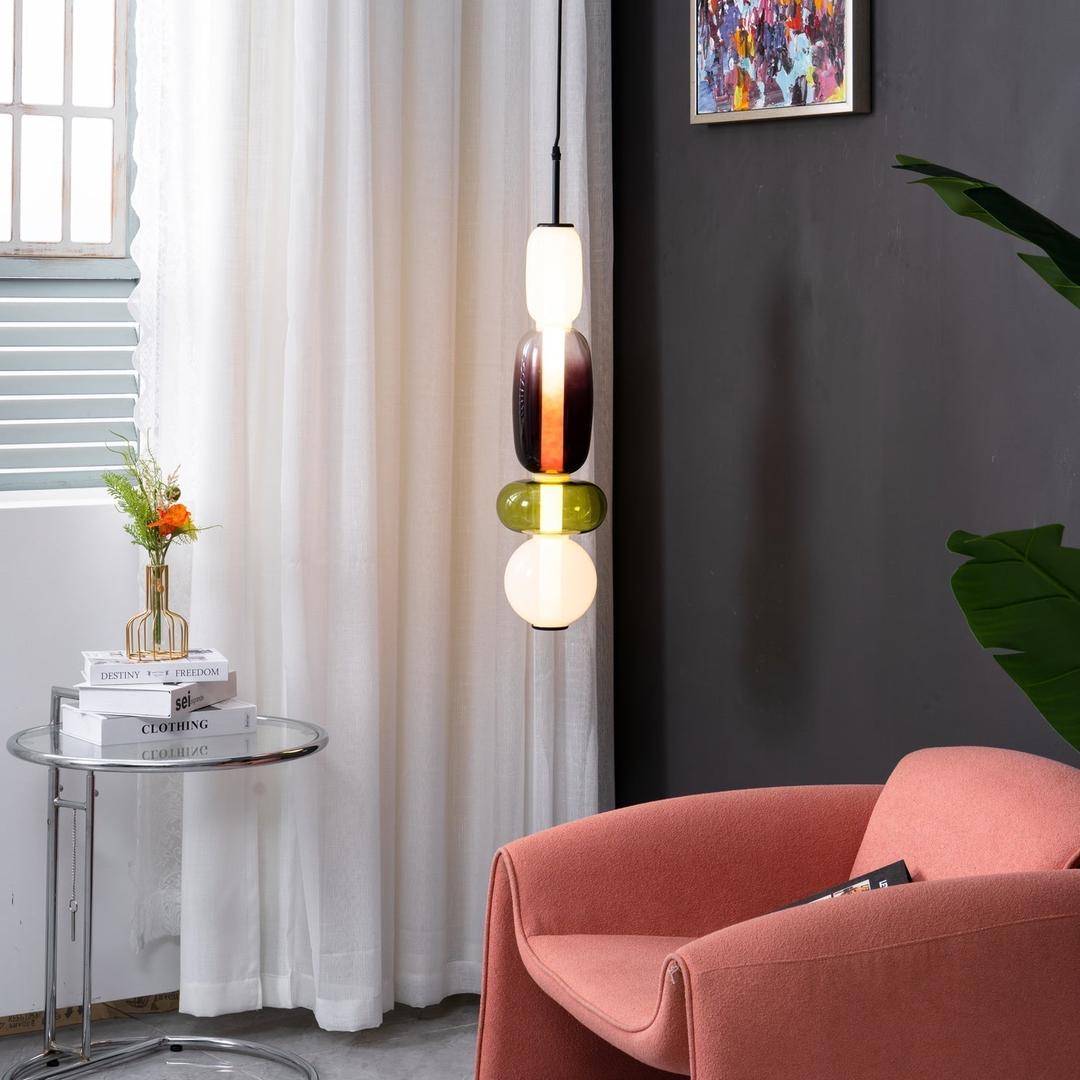 Pendant Lamp Modern Art Deco with Stacked Glass Shades and Adjustable Height