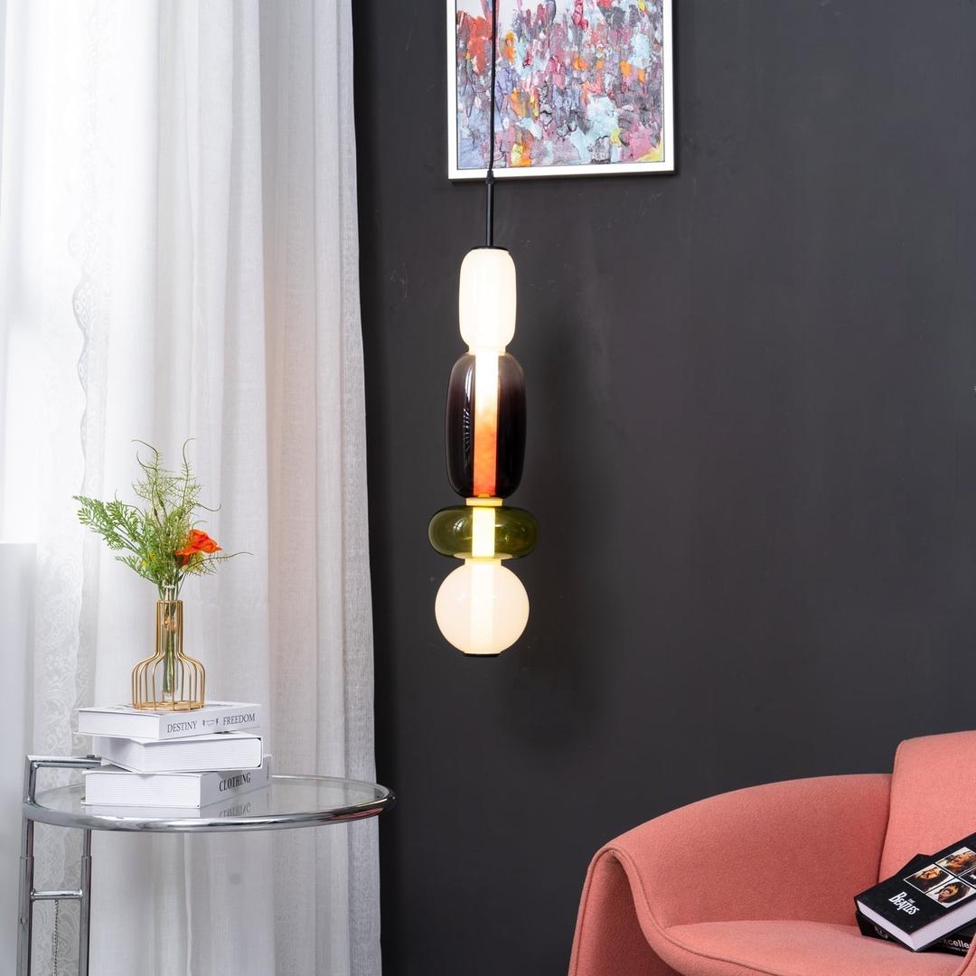 Pendant Lamp Modern Art Deco with Stacked Glass Shades and Adjustable Height