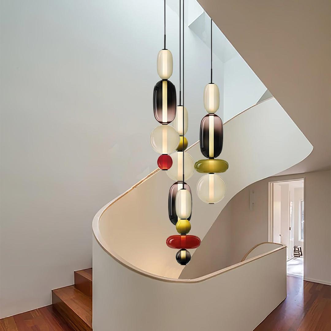 Pendant Lamp Modern Art Deco with Stacked Glass Shades and Adjustable Height