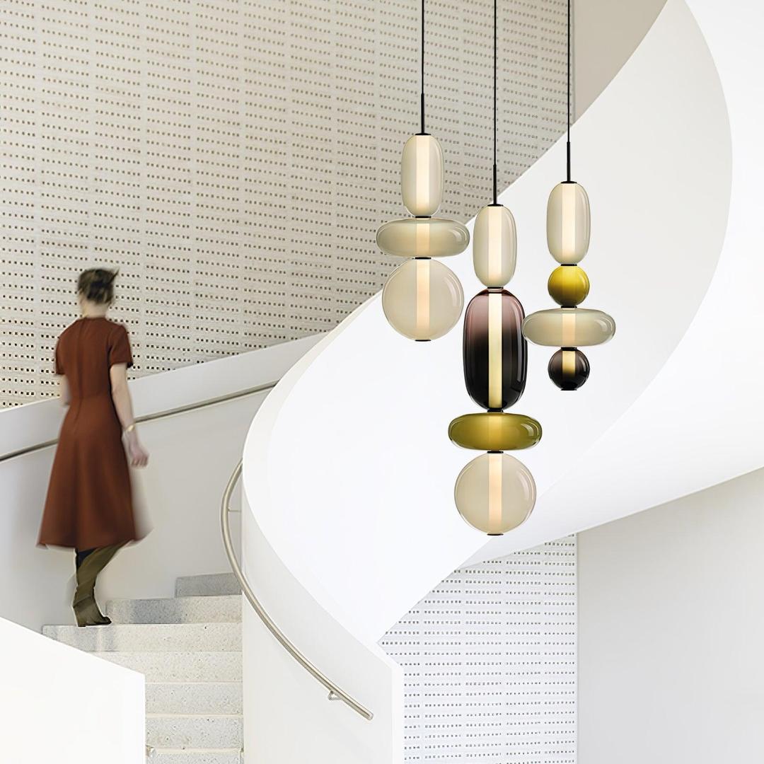 Pendant Lamp Modern Art Deco with Stacked Glass Shades and Adjustable Height