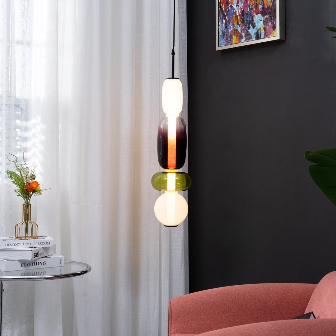Pendant Lamp Modern Art Deco with Stacked Glass Shades and Adjustable Height