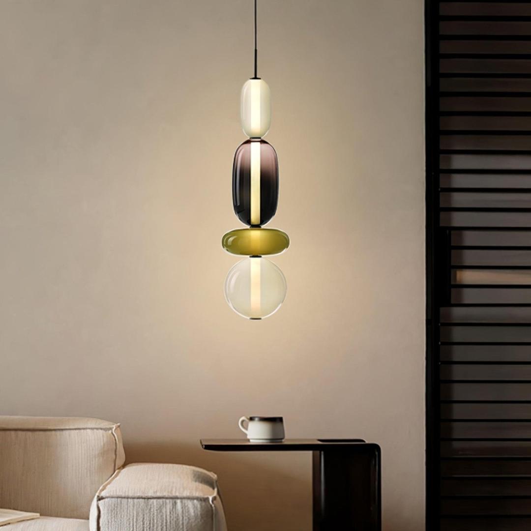 Pendant Lamp Modern Art Deco with Stacked Glass Shades and Adjustable Height