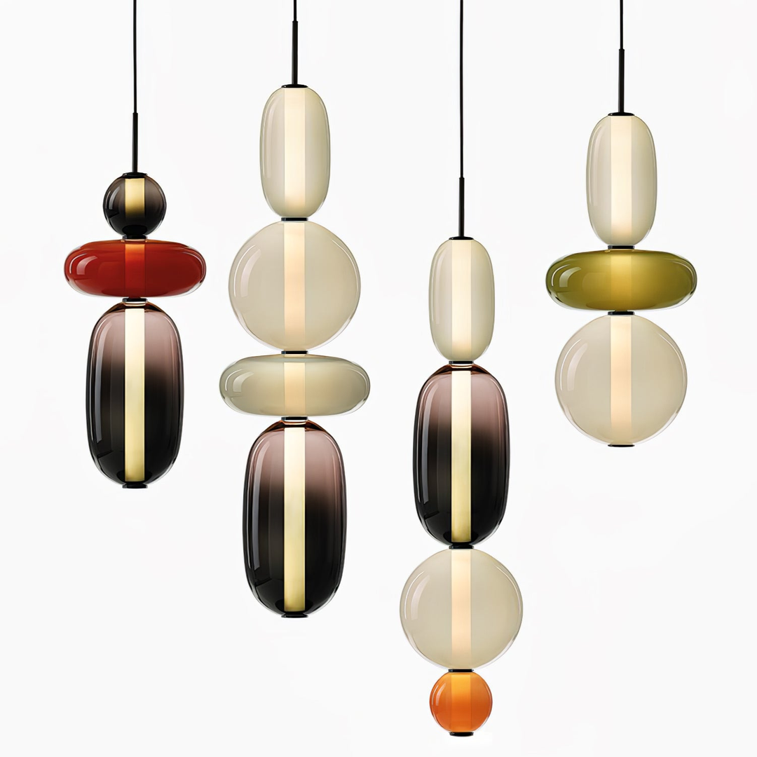 Pendant Lamp Modern Art Deco with Stacked Glass Shades and Adjustable Height