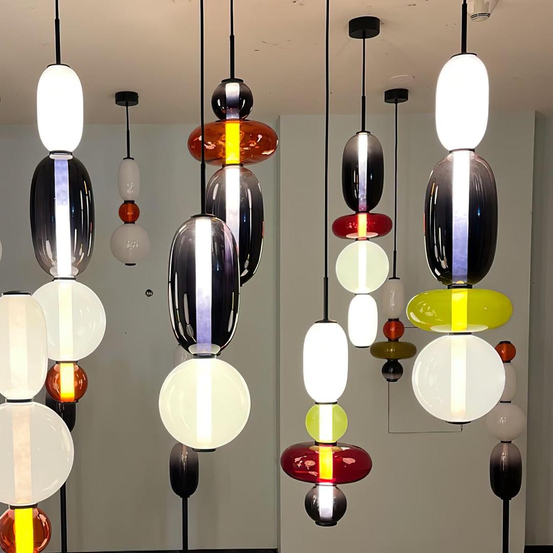 Pendant Lamp Modern Art Deco with Stacked Glass Shades and Adjustable Height