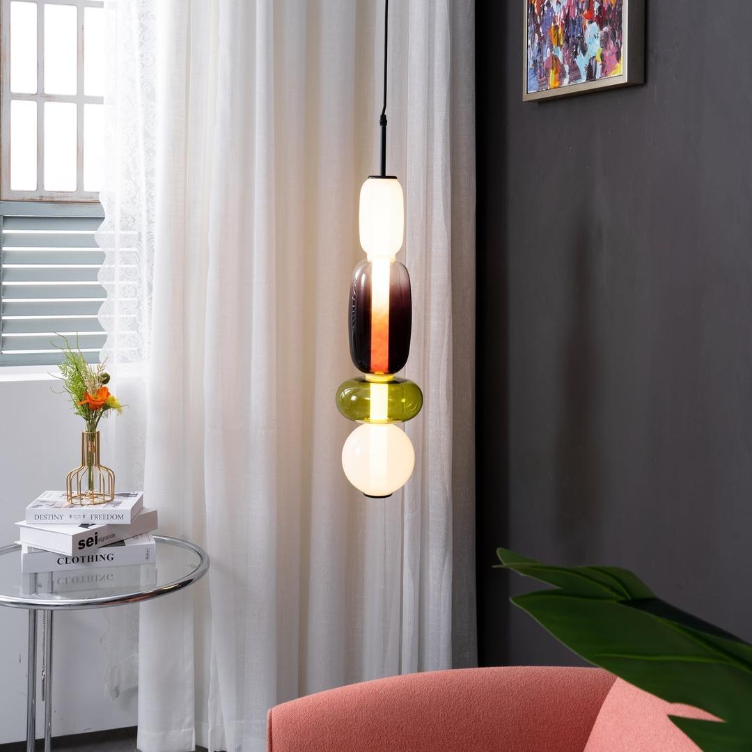 Pendant Lamp Modern Art Deco with Stacked Glass Shades and Adjustable Height