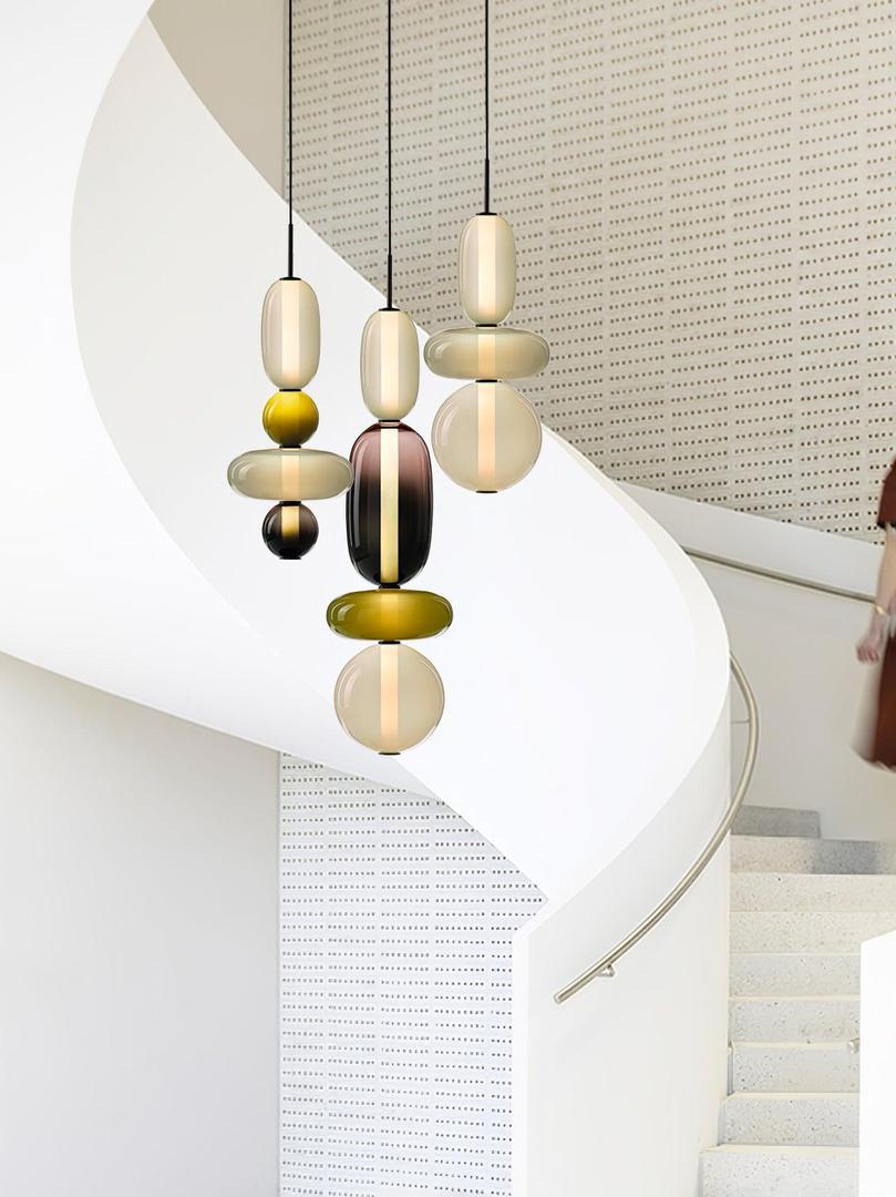 Pendant Lamp Modern Art Deco with Stacked Glass Shades and Adjustable Height