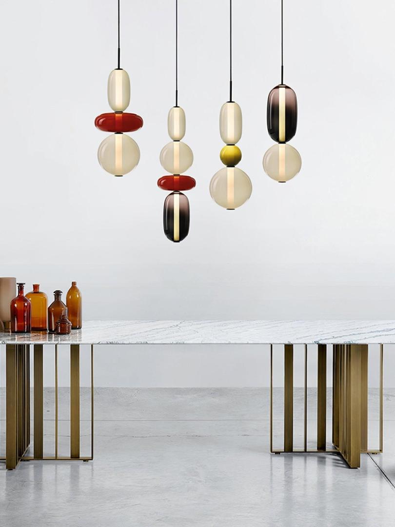 Pendant Lamp Modern Art Deco with Stacked Glass Shades and Adjustable Height