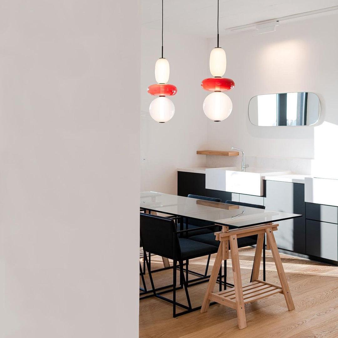 Pendant Lamp Modern Art Deco with Stacked Glass Shades and Adjustable Height