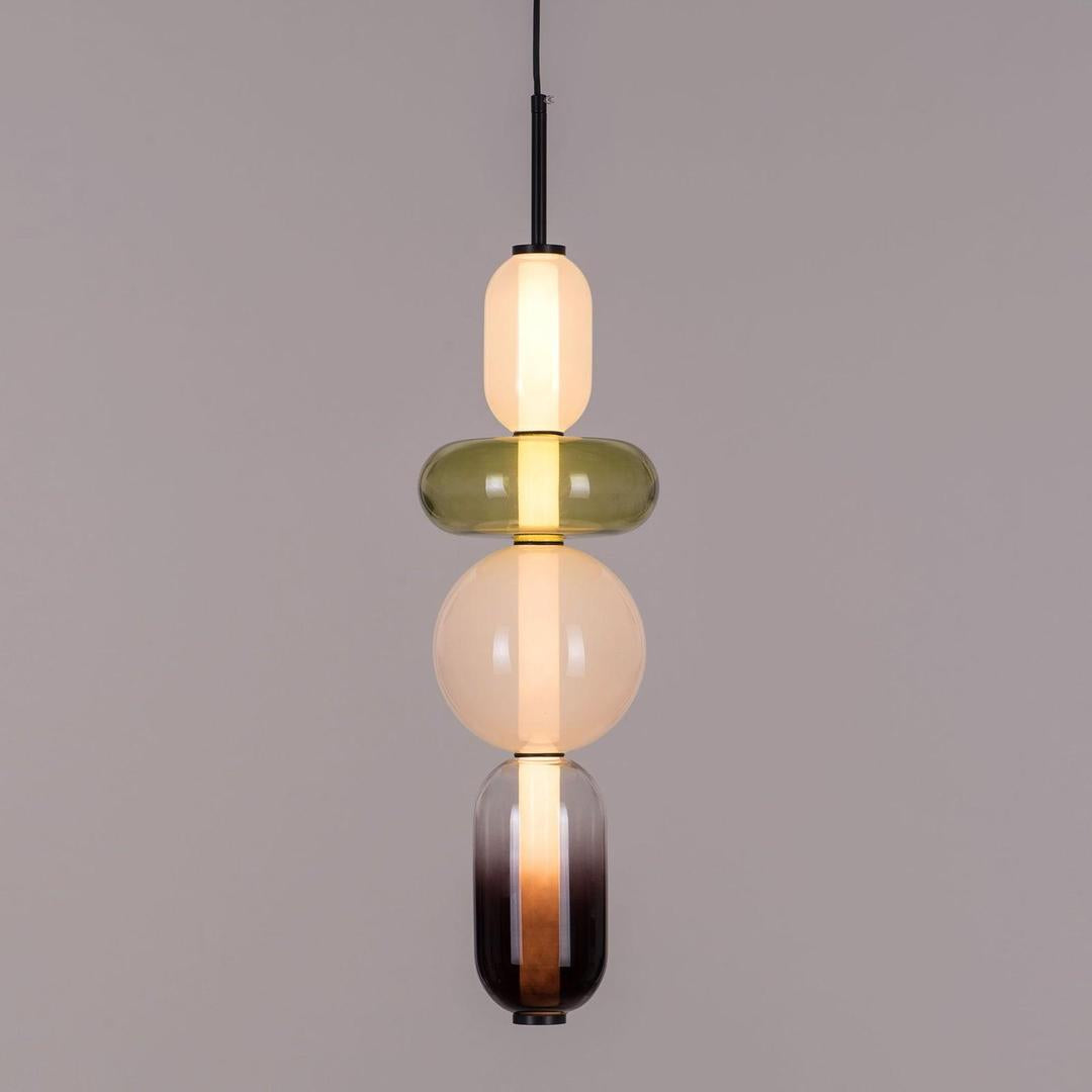 Pendant Lamp Modern Art Deco with Stacked Glass Shades and Adjustable Height
