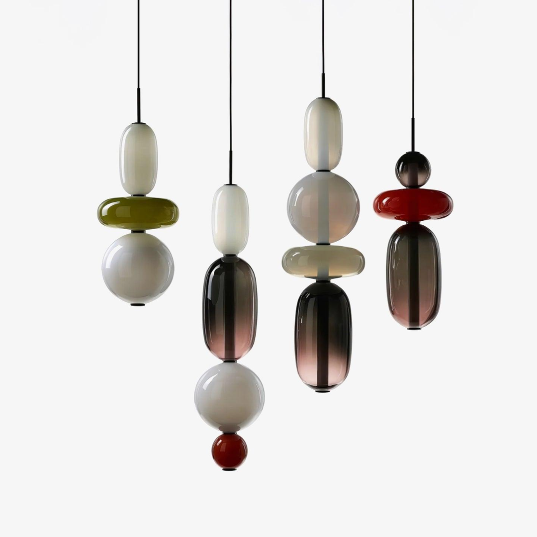 Pendant Lamp Modern Art Deco with Stacked Glass Shades and Adjustable Height