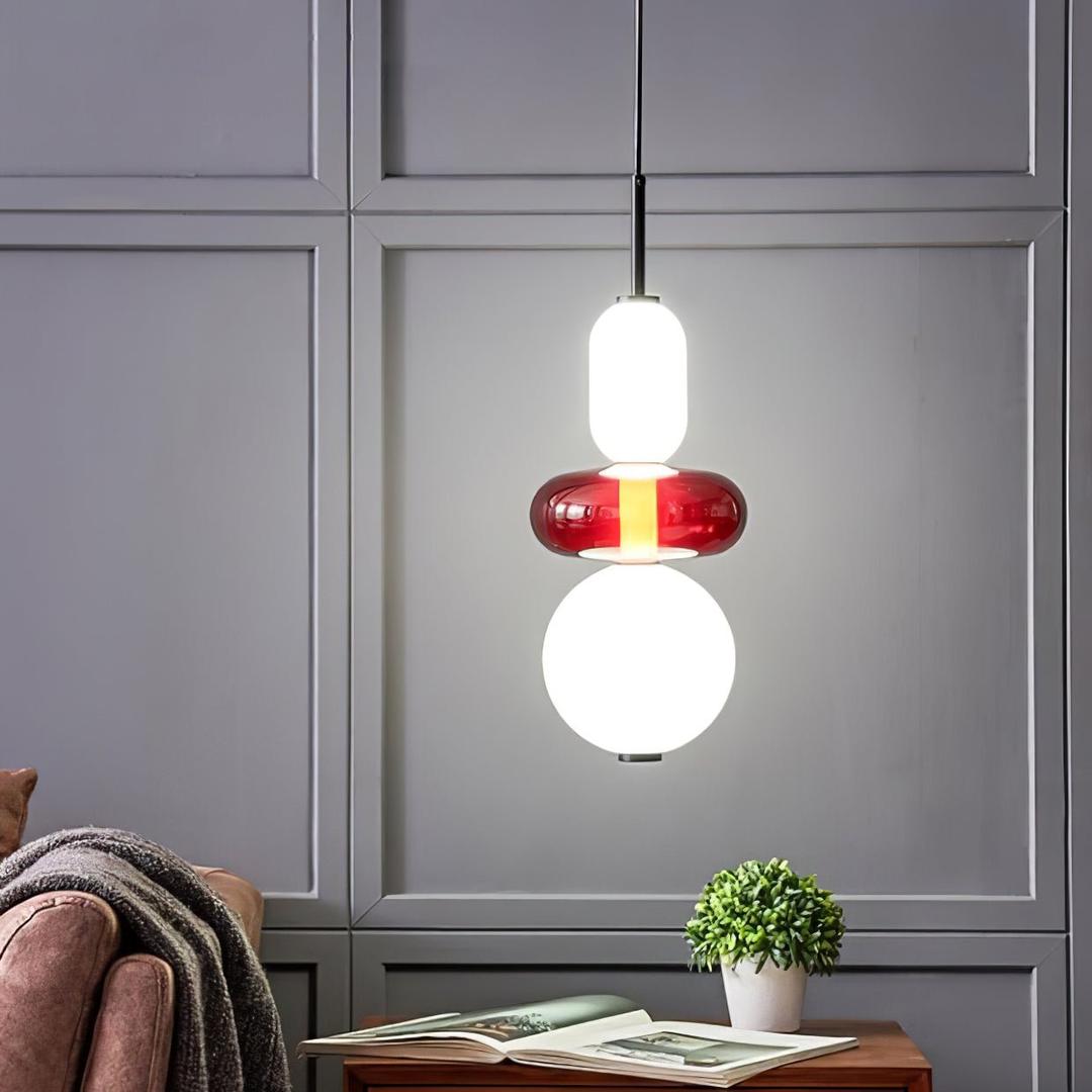 Pendant Lamp Modern Art Deco with Stacked Glass Shades and Adjustable Height