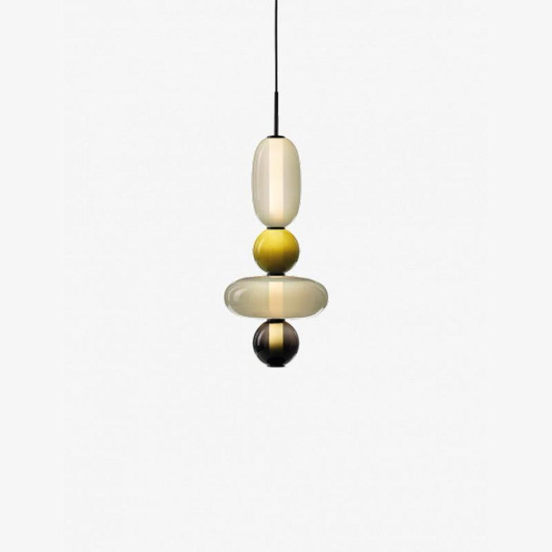 Pendant Lamp Modern Art Deco with Stacked Glass Shades and Adjustable Height